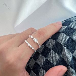 Dylam <b>Adjustable</b> Chain Link Style <b>Ring</b> CZ Stackable <b>Ring</b> Rhodium Plated 925 Sterling <b>Silver</b> Chain Zircon Open <b>Ring</b> - Product Image 3
