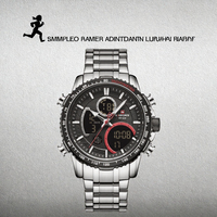 Montre de sport de luxe en alliage d'acier inoxydable NF9182 avec affichage analogique-numérique, alarme, LED, mouvement Seiko, étanche