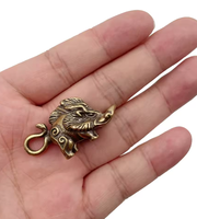 Porte-clés Viking en laiton et cuivre vintage, motif sanglier nordique, pendentif animal, breloque pour clés de voiture, bijou