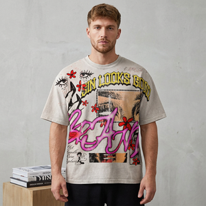 Oversized Streetwear Formal T-Shirt <b>Men</b> Short Sleeve Cotton Jersey Printed <b>Turtleneck</b> Regular Fit Eco-Friendly Breathable - Product Image 6