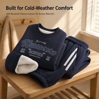 Ensemble deux pièces en polyester doublé polaire pour garçons, sweat-shirt et pantalon d'hiver, couleur personnalisée