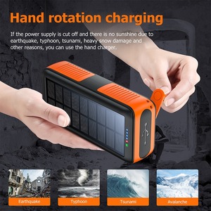 Batterie externe solaire 30000mAh avec générateur à manivelle, charge rapide 12W, 3 câbles intégrés, lampe torche LED, chargeur d'urgence portable - Product Image 1