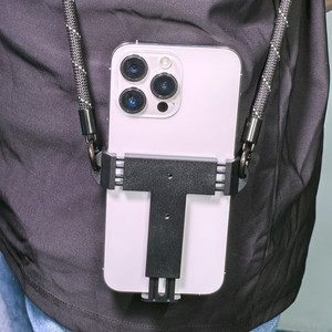 Work <b>Record</b> Mobile Phone Clip <b>Holder</b> Black Plastic Lazy Person Stand For Crossbody Bag With Strap Chain Lanyard - Product Image 3
