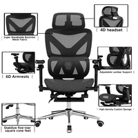 Chaises de bureau de direction de luxe, chaise de bureau pivotante en maille noire avec appui-tête 4D, accoudoirs 6D et repose-pieds rétractable