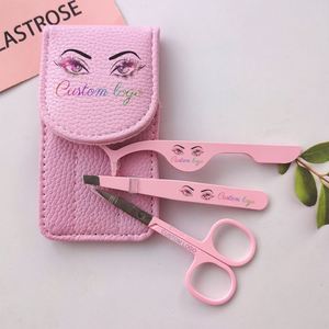 Private Label Stainless Steel Eyelash Applicators Slanted Eyebrow Tweezer Eyebrow Scissors Sets Private logo False Lashes <b>Tools</b> - Product Image 1