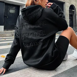 Wholesale Heavyweight Oversized Essentials Cotton French Terry Polyester Puff Print Hoodie Custom Unisex Embroidery Hoodie Women