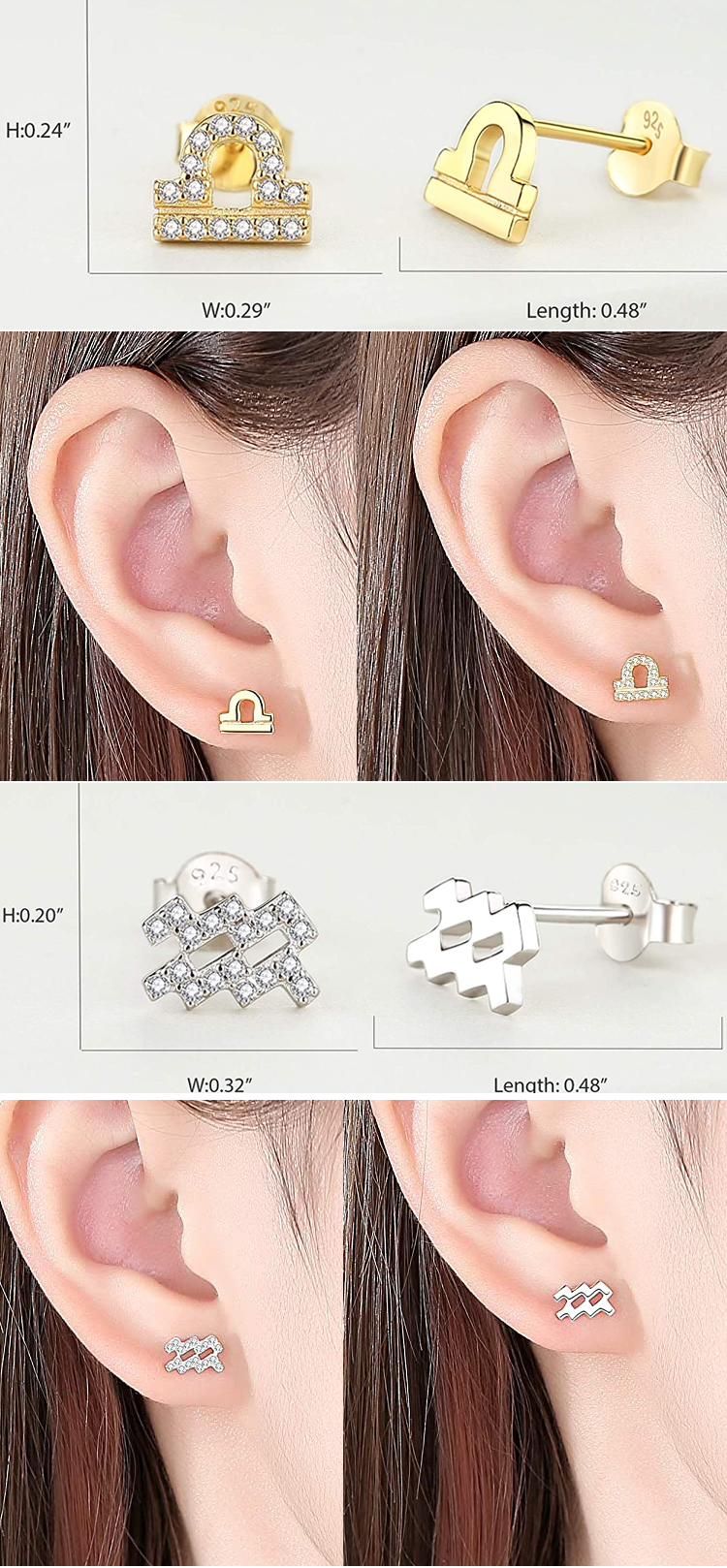 korean girl birthday gift earrings jewelry custom small 925 sterling silver cz 12 zodiac sign stud earring