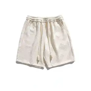 Custom Logo High quality 100% Heavy Cotton Jacquard weave Drawstring Shorts Waffle Sport Men's Shorts With Logo