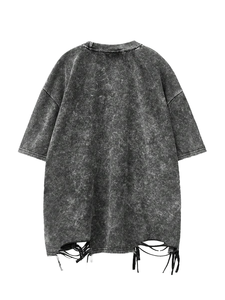 Camiseta Oversize OEM de Algodón 100% con Cuello Redondo y Manga Corta, Estilo Casual Streetwear, con Lavado Ácido Personalizado y Efecto Desgastado/Destruído - Product Image 2