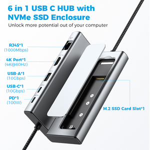 Boîtier <span class=keywords><strong>externe</strong></span> pour SSD 6 ports en gros <span class=keywords><strong>RJ45</strong></span> Gigabit 4K60Hz PD100W 10 Gbit/s (A+C) NVMe M.2 USB 3.1 Gen2 pour ordinateur portable - Product Image 2