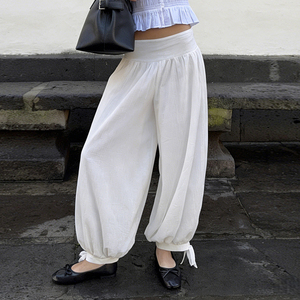 French Style Elastic Cuff Draped Casual Pants Women Summer Lightweight Breathable Loose Fit <b>Tie</b> Waist Lantern Pants Wholesale - Product Image 6