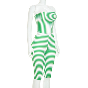Viviblook J26ST301 Women <b>Sexy</b> Club Wear Sleeveless <b>Set</b> Strapless Crop Top Striped Cropped Pants Casual Two Piece <b>Set</b> - Product Image 2