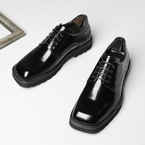 Chaussures décontractées pour hommes personnalisées, à lacets, taille 44, bout carré, en cuir noir, semelle épaisse, chaussures habillées et richelieu pour hommes - Product Image 2