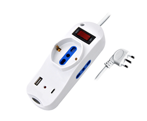 Multiprise électrique italienne type 2 Presa <span class=keywords><strong>2P</strong></span>+<span class=keywords><strong>T</strong></span> 10/<span class=keywords><strong>16A</strong></span> Bipasso + 1 Prise 10/<span class=keywords><strong>16A</strong></span> avec 2 USB 1 A+1C <span class=keywords><strong>16A</strong></span> - Product Image 1