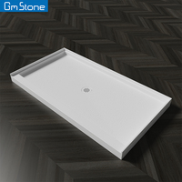 Receveur de douche rectangulaire en marbre cultivé, style moderne, antidérapant, en pierre artificielle personnalisée, durable, avec drain central, pour salle de bain et hôtel