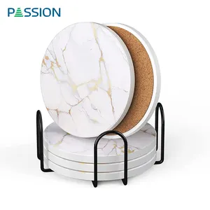 Eco Promotional square Cup Marble Absorbent Stone Printed Ceramic coaster with Cork Back