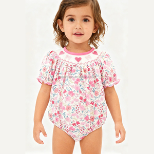Nouvelle arrivée de barboteuse smockée à bulles pour bébé fille vêtements pour enfants de la Saint-Valentin vêtements smockés à fleurs personnalisés - Product Image 2