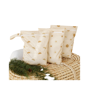 3個セット 防水プリントPUL素材 再利用可能 洗濯可能 ベビーおむつウェットバッグ ポータブルトラベル収納トートバッグ スナップハンドル付き - Product Image 1