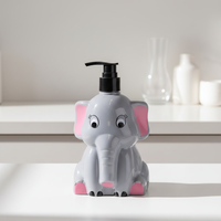 Conteneur de shampooing en plastique de dessin animé PVC 480 ml en forme d'éléphant avec pompe à clapet, distributeur de lotion liquide, gel douche, savon, sérum pour soins de la peau