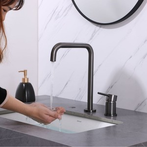 Basin Faucet Double Hole Single Handle Brushed Gold Brass Two Piece Deck Mounted Ceramic Valve Core - Product Image 4