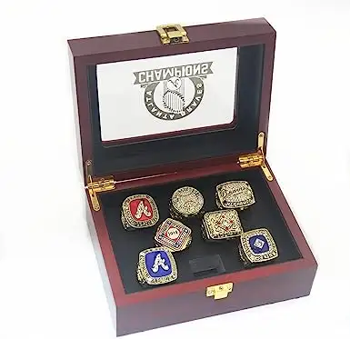 अटलांटा बहादुरों चैम्पियनशिप की अंगूठी सेट कस्टम चैम्पियनशिप की अंगूठी के साथ प्रदर्शन उपहार बॉक्स या मामले