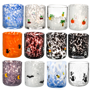Verres cylindriques vintage soufflés à la main Samyo avec points noirs, tasse à eau, pot à bougie en verre pour Halloween avec figurine mignonne - Product Image 2