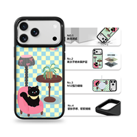 Coque de téléphone AG Feeling Black Edge avec motif chat doré et carreaux verts pour iPhone 17, 17 Pro Max, 16 Pro, 15, 15 Pro Max, 15 Pro, 14 Pro Max – Coque magnétique