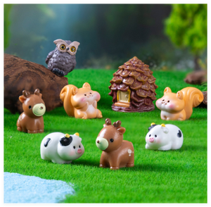 In miniatura 3D animale cartone animato modello di foresta fata decorazione in resina artigianale casa di cervi scoiattolo mucca criceto gufo figurine - Product Image 6
