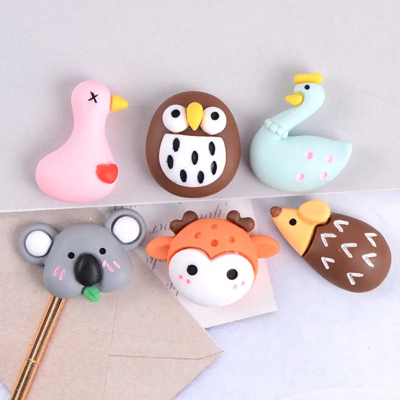 Pingente de pato de resina para cabochão, enfeite de pato de resina plana de desenho animado para criança, artesanato de decoração