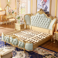 Lit en bois massif sculpté classique de l'usine Chuangdian Foshan, lit capitonné sur mesure, luxe léger, double, king size, style européen