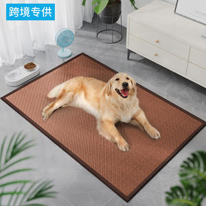 Alfombra refrescante para mascotas, alfombra rectangular tejida de ratán para dormir, cama de verano para perros y gatos, resistente a la suciedad, lavable a mano - Product Image 1