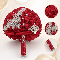 Bouquet de mariée personnalisé en ruban de satin et cristaux, provenant de Chine, pour la décoration de table de mariage, 21 cm
