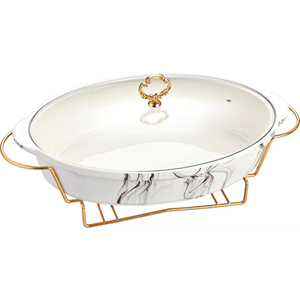 Estante de exhibición de buffet de boda personalizable de alta calidad con platos de frotamiento de cerámica ovalados para hoteles y restaurantes - Product Image 1