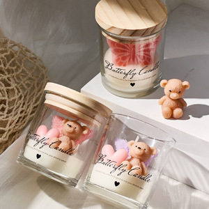 Butterfly Bear Shaped Scented <b>Candle</b> Glass Jar With Wood Lid Custom Color Fragrance Soy Wax <b>Candle</b> Home Table Decor <b>Gift</b> - Product Image 3