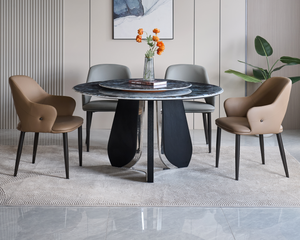 Ensemble de table à manger ronde moderne en marbre avec pieds en métal, design stable, meubles de salle à manger - Product Image 1