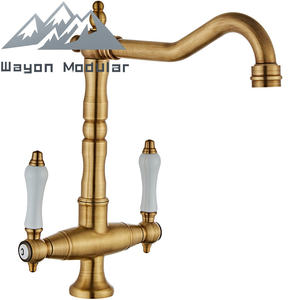 Robinet <span class=keywords><strong>de</strong></span> cuisine à double levier en laiton antique Wayon pour armoires modulaires <span class=keywords><strong>de</strong></span> luxe - Product Image 5