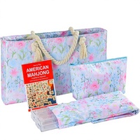 Jeu de Mahjong américain en PU, sac de transport bleu complet, 160 tuiles de Mahjong orange, 4 supports transparents tout-en-un