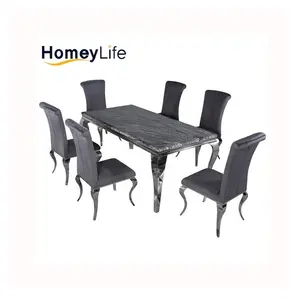 Black leather table chair black striped marble table stainless steel white table feet