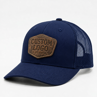 Casquette de camionneur respirante en maille à 6 panneaux avec logo en cuir personnalisé OEM de haute qualité pour la pêche et la chasse en extérieur
