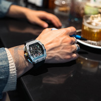 Montre sport mécanique ovale de luxe VVS pour homme, montre en acier inoxydable pour homme, bracelet en caoutchouc, montre vintage, faible MOQ