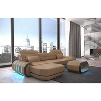Vente d'usine vendeur chaud artistique moderne L forme canapés en cuir pour salon et salon avec lumières LED