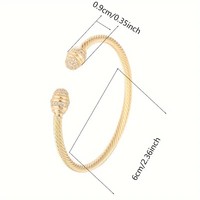 Großhandel Gedrehtes Kabel-Armreif für Damen, Edelstahl Goldton Kubisches Zirkonia Pavé Kugel Offener Armreif Geschenk-Schmuck