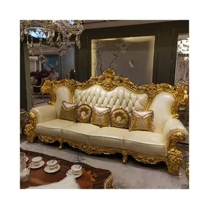 CBMmart Golding Leaf Gilding Surface Solid Wood Royal Sofa Sets Living Room Home Furniture Luxury Home Antique Sofas