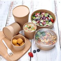 Wegwerp ronde kraftpapieren saladekom, oliewerend, voor afhaal, fruitverpakking met aangepast logo