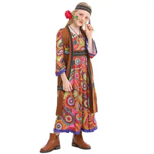 Anak-anak Gadis Halloween 60S 70S Vintage Hippie Rumbai Floral Kostum Gaun Anak India Asli Hippy Lucu Pakaian untuk Bayi Balita