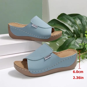Sandales compensées légères en cuir verni pour femme, à bout ouvert, respirantes, pour l'été, la plage, le printemps et l'automne en extérieur - Product Image 6