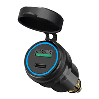 ELEWIND Adaptor Konektor USB Sepeda Motor, TYPE-C USB-C QC 3.0 + PD dengan Lampu