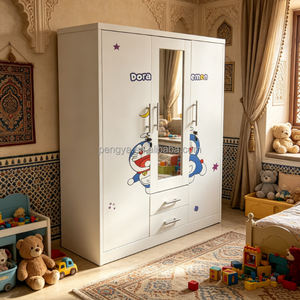 Armoire Moderne Autoportante Anti-Poussière pour Enfants avec Portes Coulissantes Décoratives, Meuble de Rangement en Acier pour Balcon, Chambre, <span class=keywords><strong>Vêtements</strong></span> <span class=keywords><strong>et</strong></span> Jouets - Product Image 4
