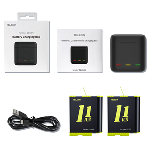 Kit Caricabatterie Telesin a 3 Slot e 2 Batterie con Funzione di Archiviazione Schede TF e Batterie per GoPro Hero <span class=keywords><strong>11</strong></span> - Product Image 6
