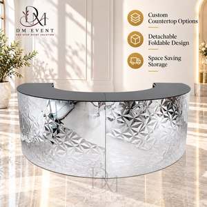 Barra de Bar Redonda Plegable de Acero Inoxidable Dorado Personalizada con Panel Acanalado Dorado y Tapa de Vidrio Templado Desmontable - Product Image 1